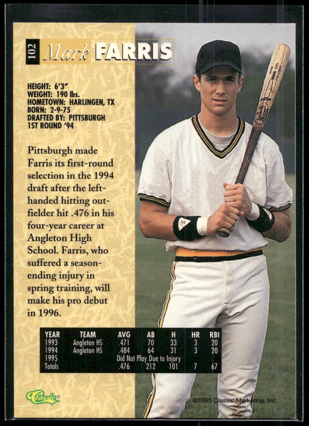1995 Classic Five Sport #102 Mark Farris
