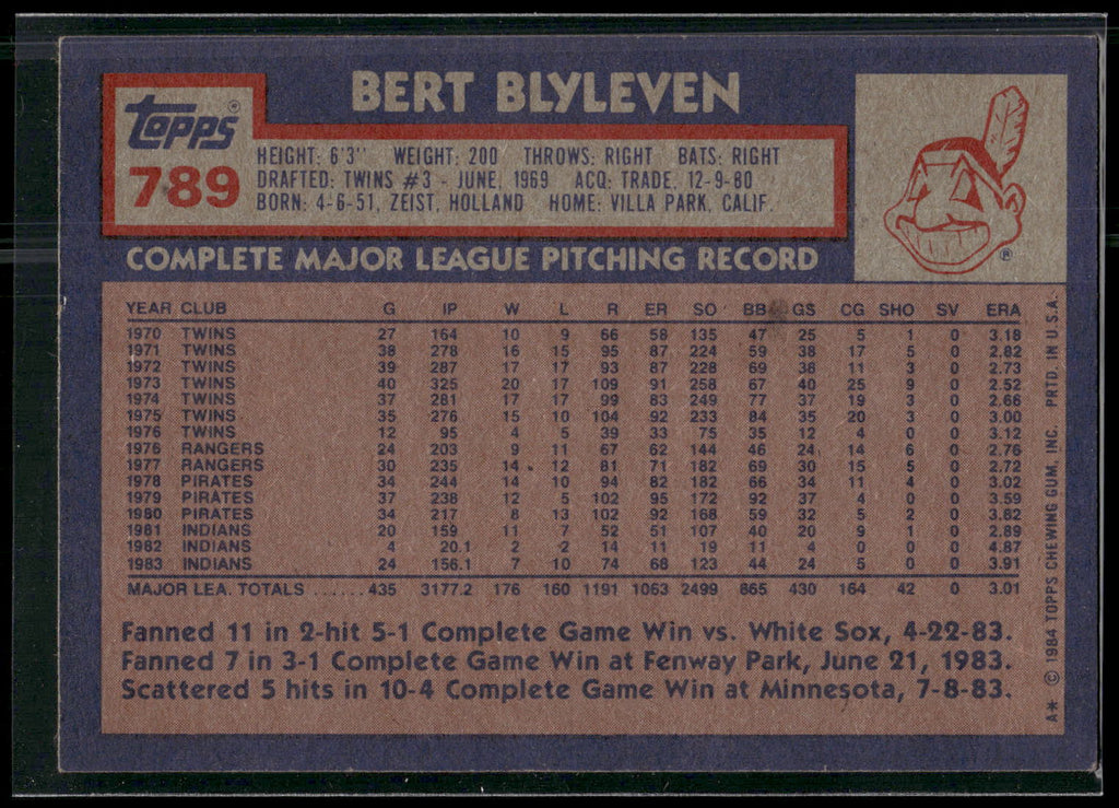 1984 Topps #789 Bert Blyleven