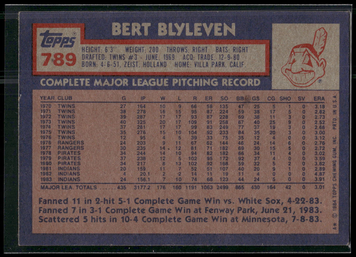 1984 Topps #789 Bert Blyleven