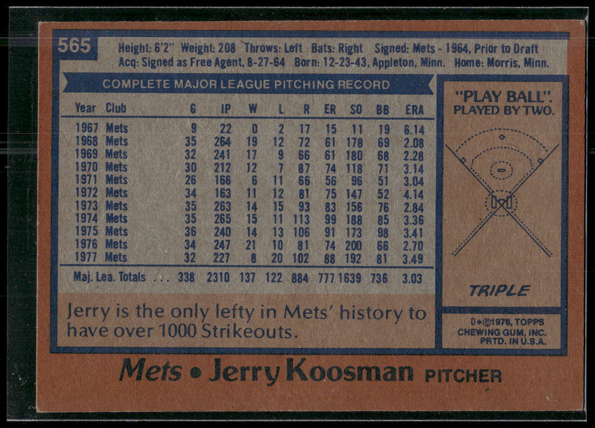 1978 Topps #565 Jerry Koosman