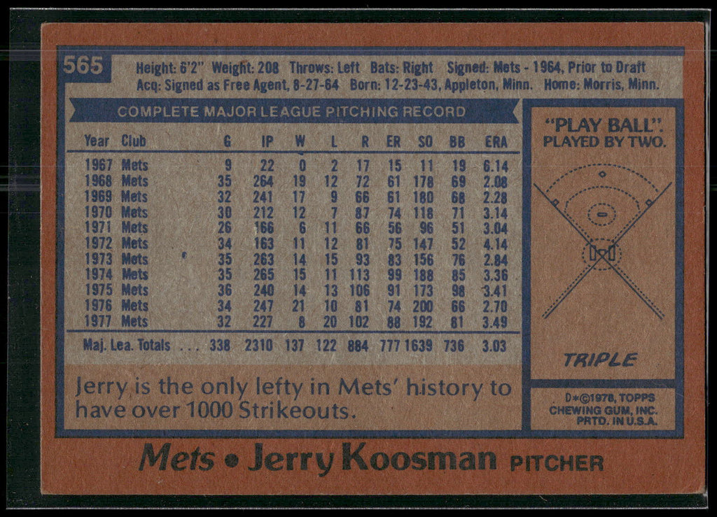 1978 Topps #565 Jerry Koosman