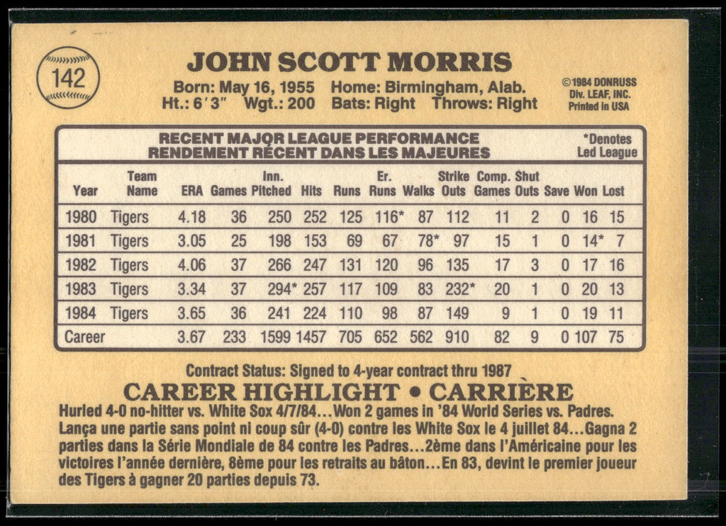 1985 Leaf #142 Jack Morris