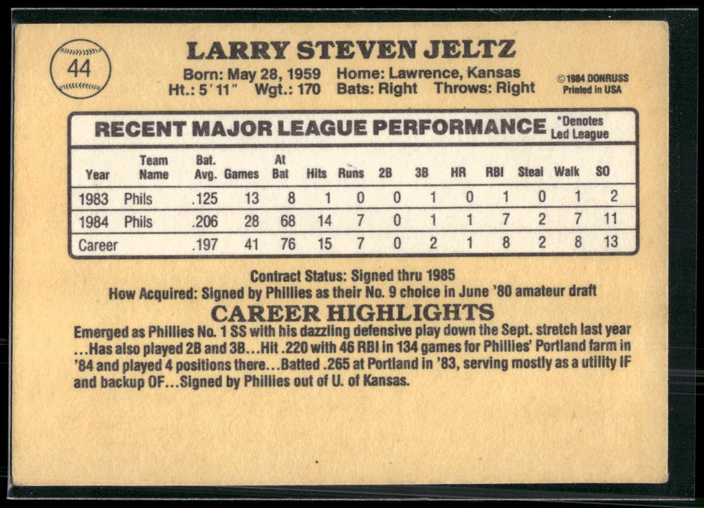 1985 Donruss #44 Steve Jeltz