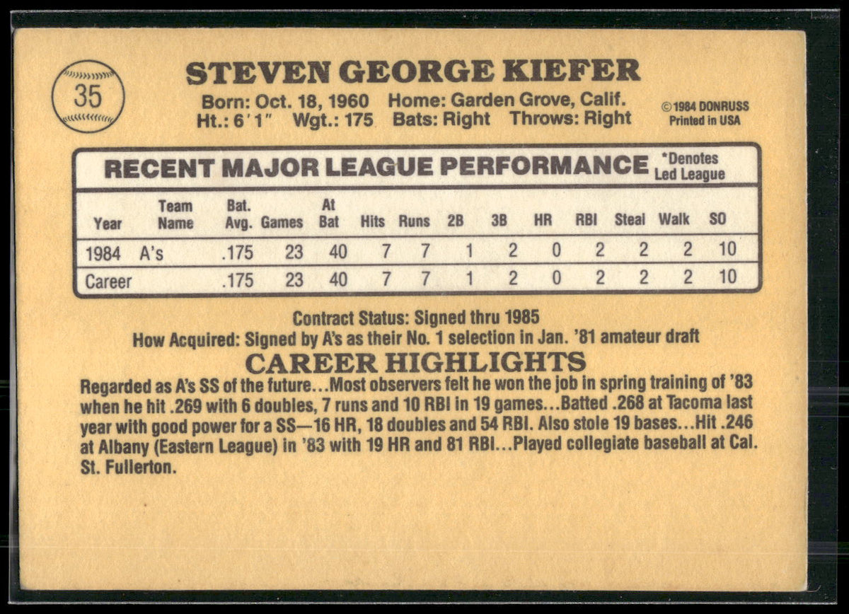 1985 Donruss #35 Steve Kiefer