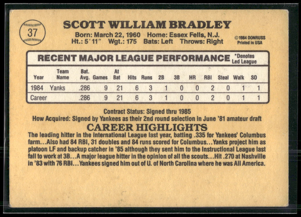 1985 Donruss #37 Scott Bradley