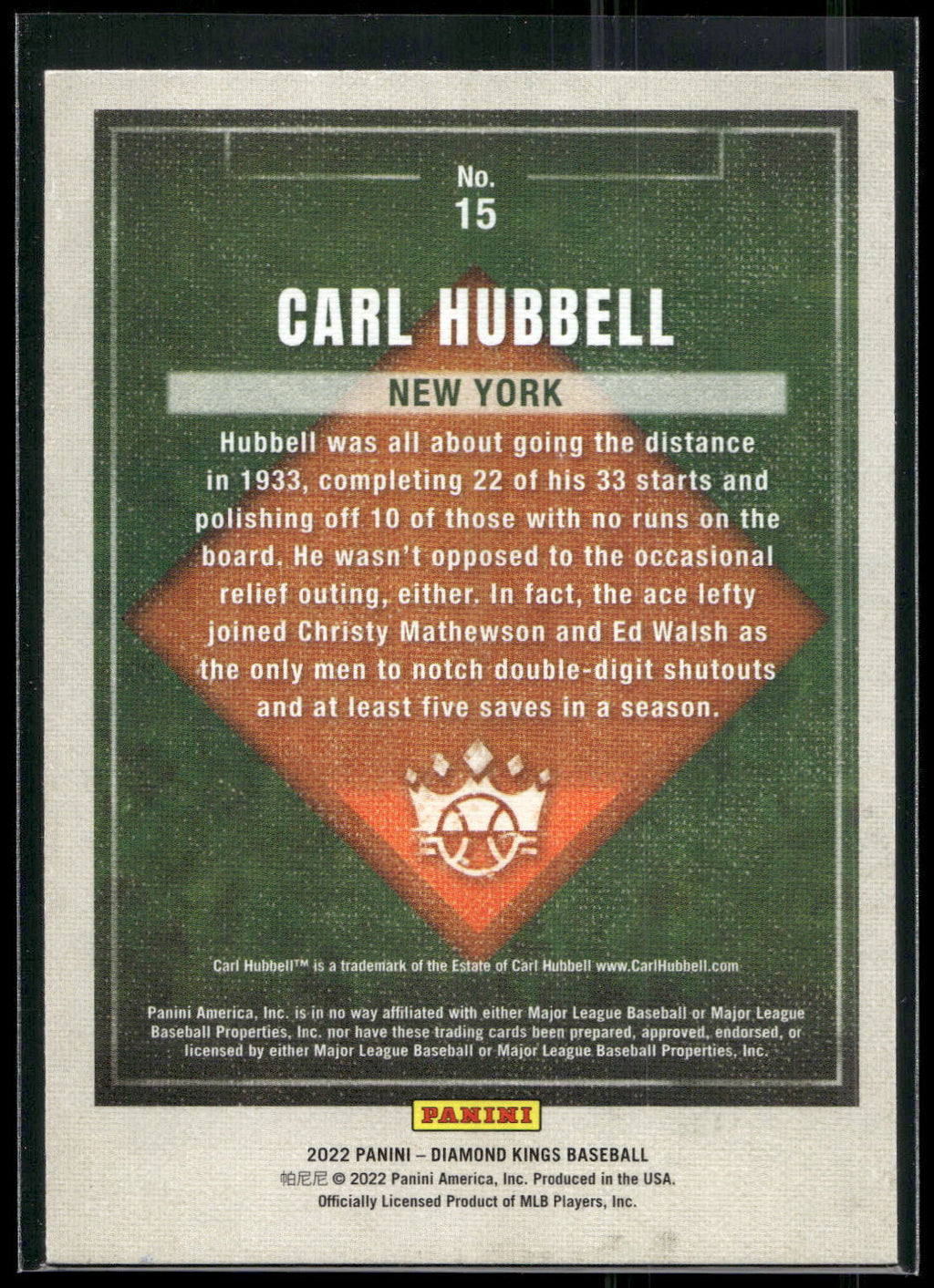 2022 Panini Diamond Kings #15 Carl Hubbell