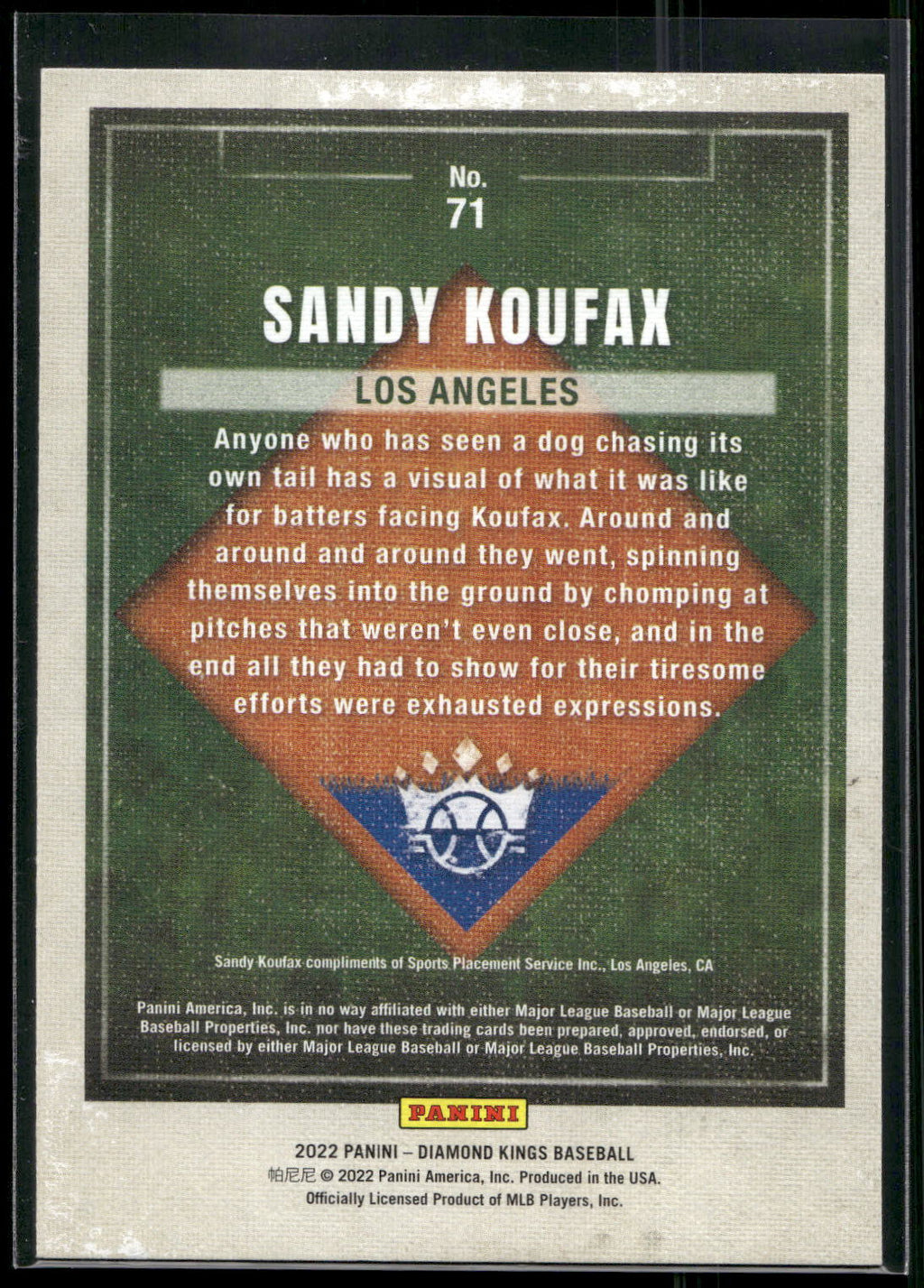 2022 Panini Diamond Kings #71 Sandy Koufax
