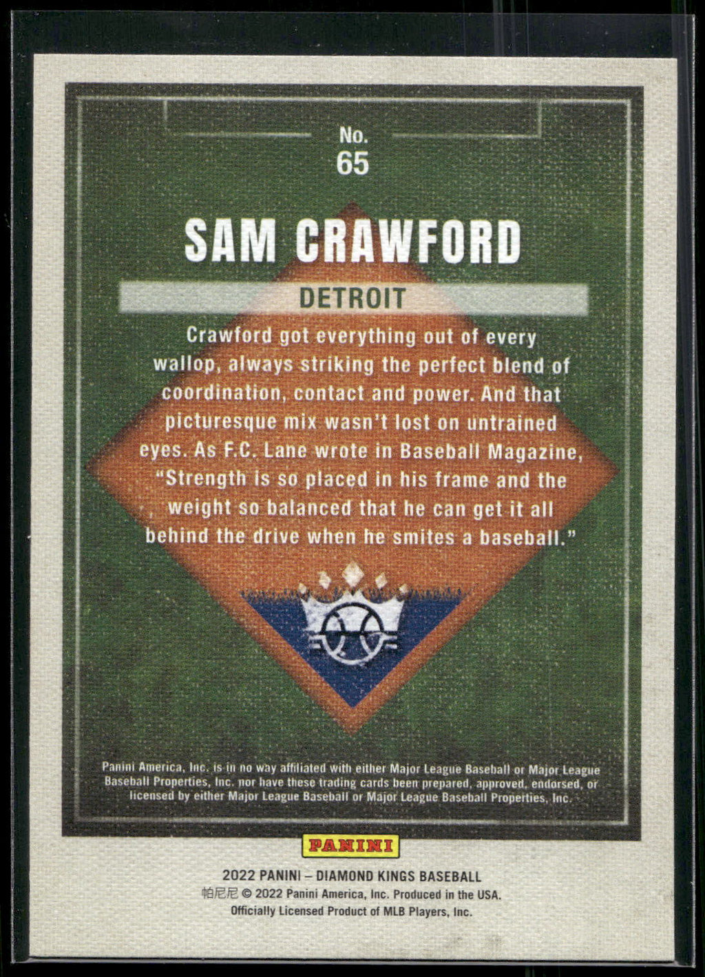 2022 Panini Diamond Kings #65 Sam Crawford