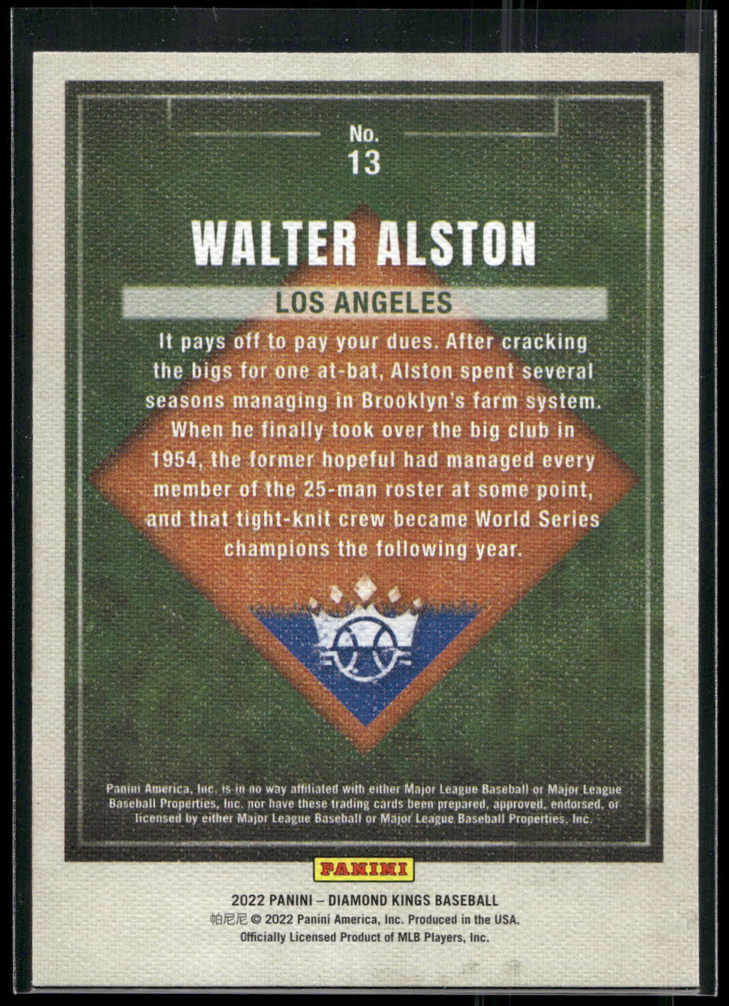 2022 Panini Diamond Kings #13 Walter Alston