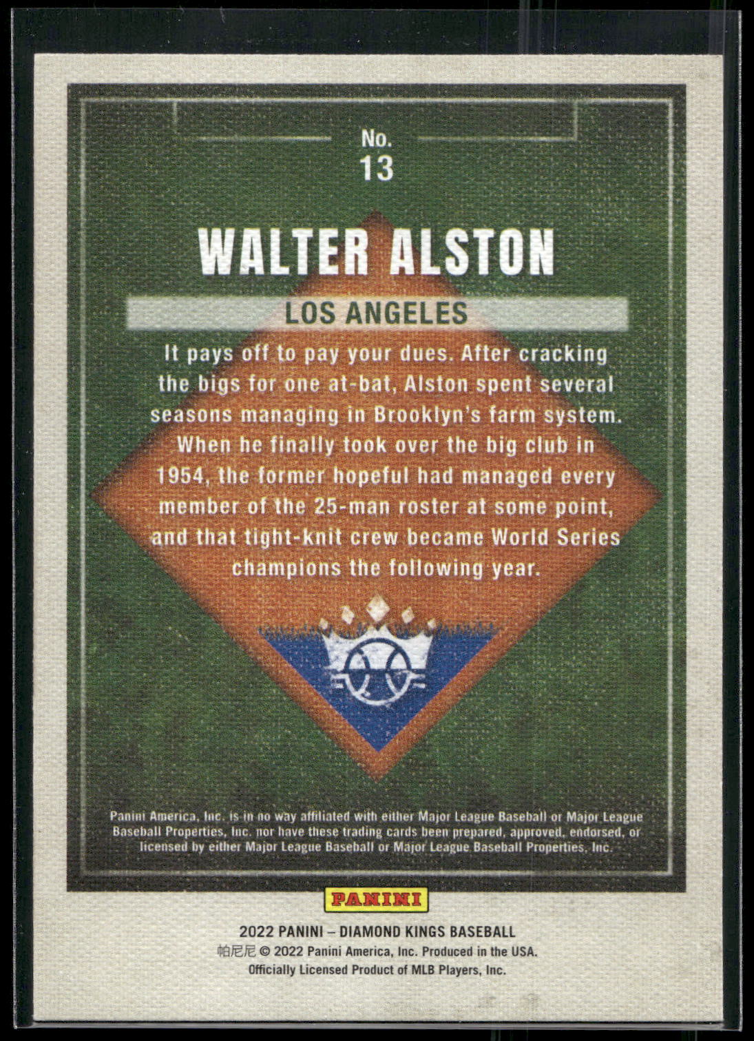 2022 Panini Diamond Kings #13 Walter Alston