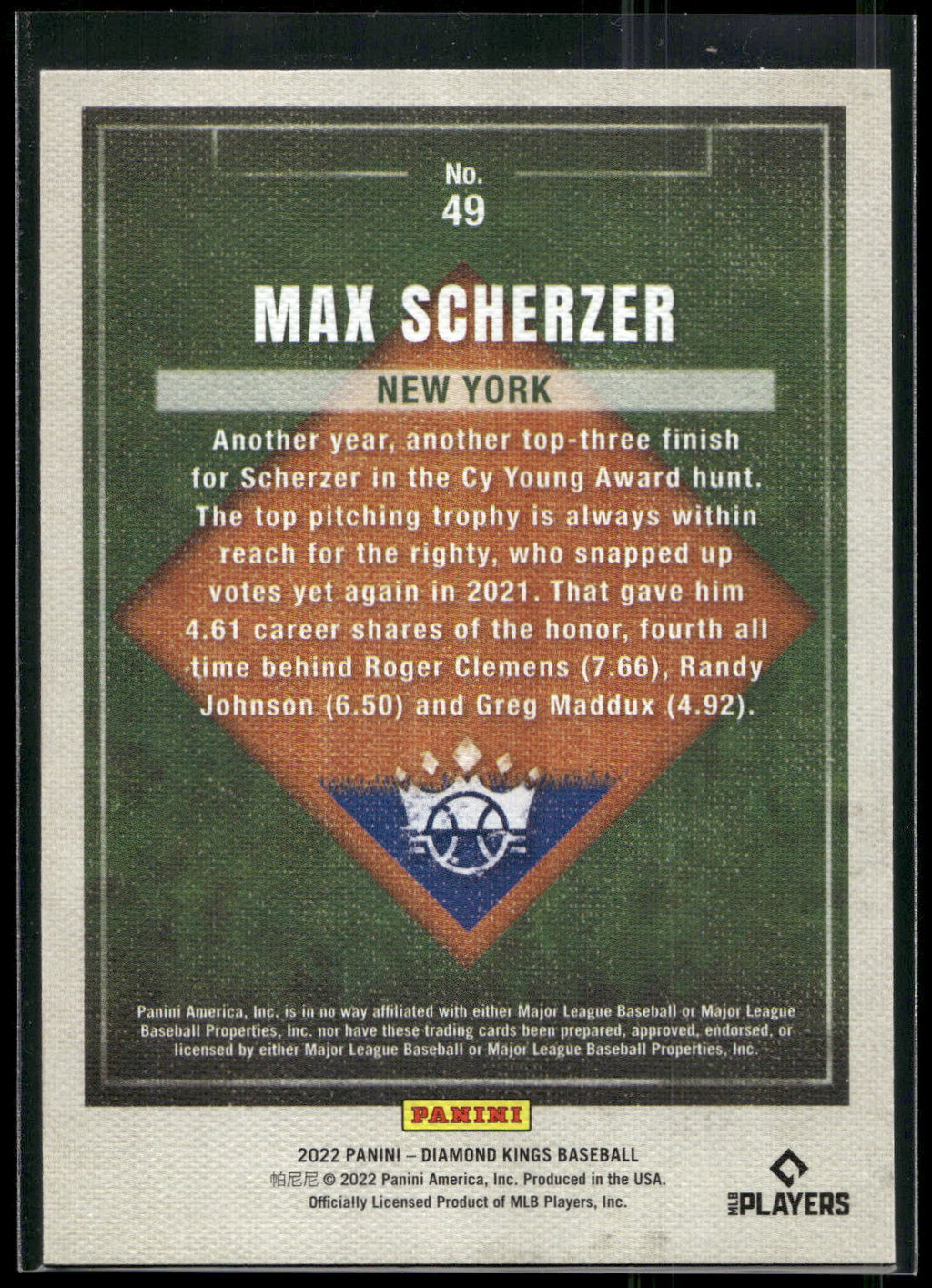 2022 Panini Diamond Kings #49 Max Scherzer