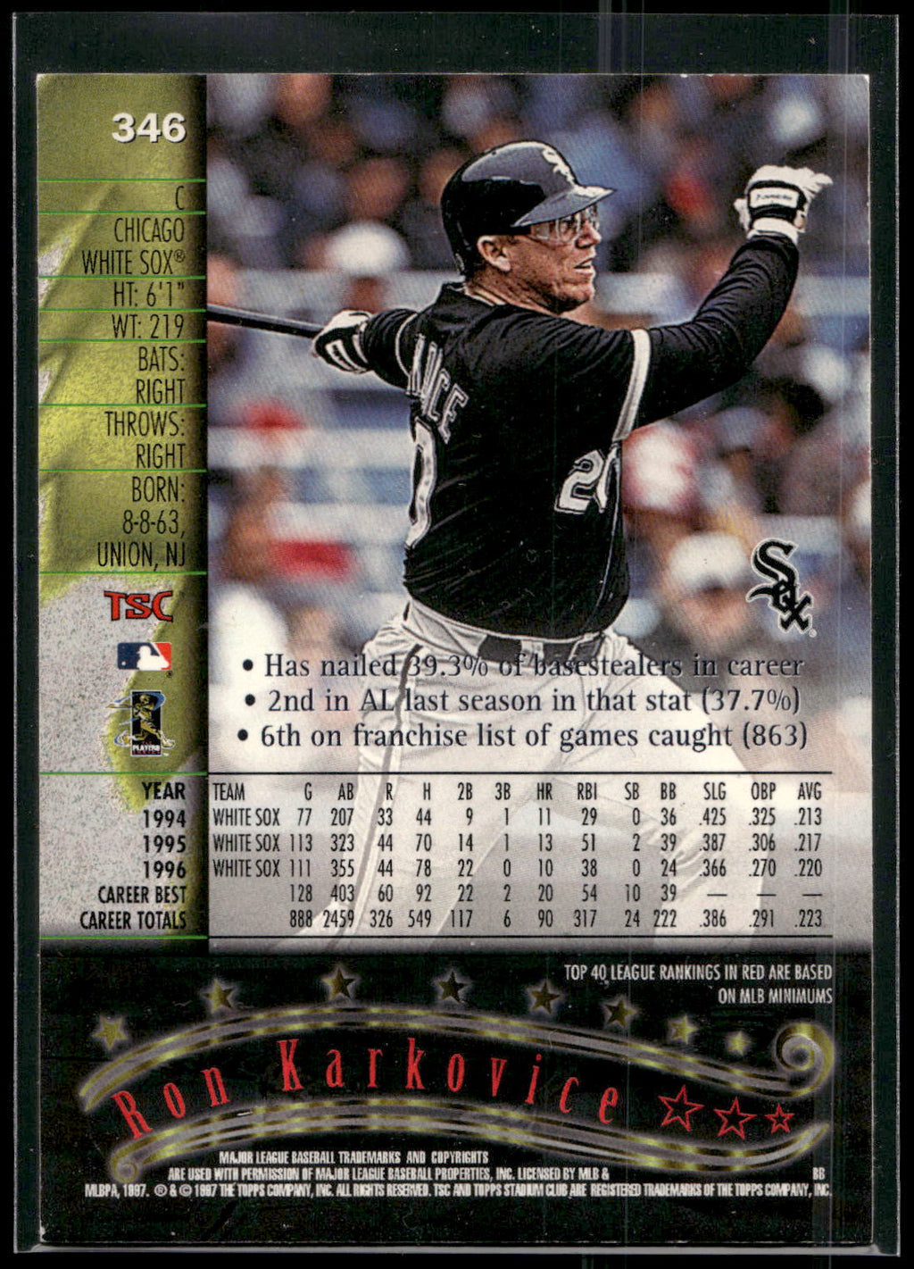 1997 Stadium Club #346 Ron Karkovice