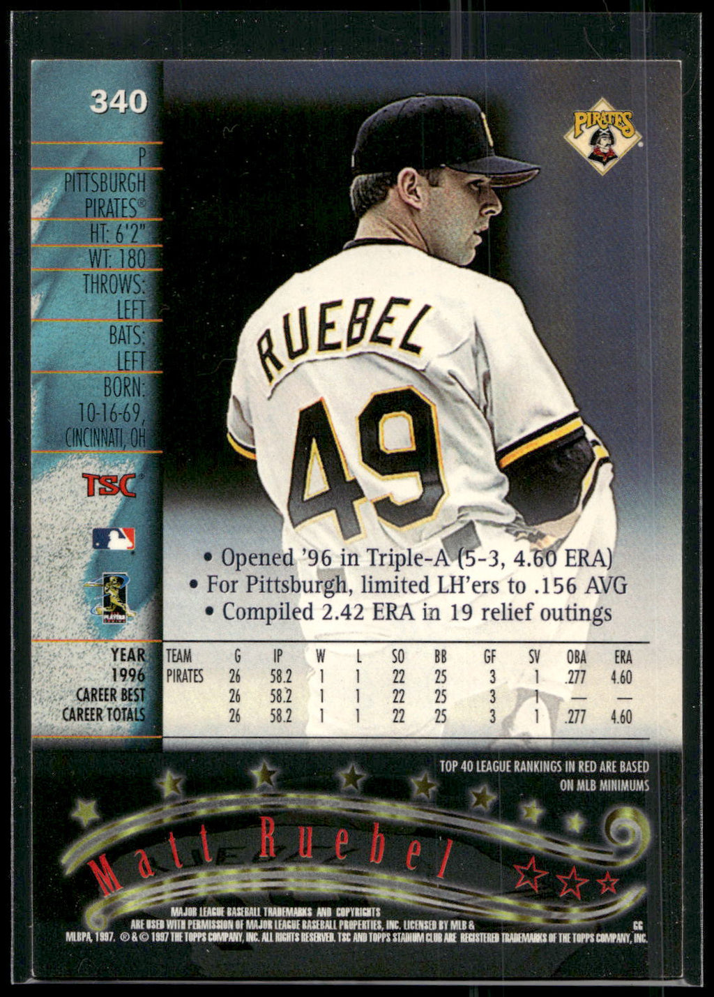 1997 Stadium Club #340 Matt Ruebel