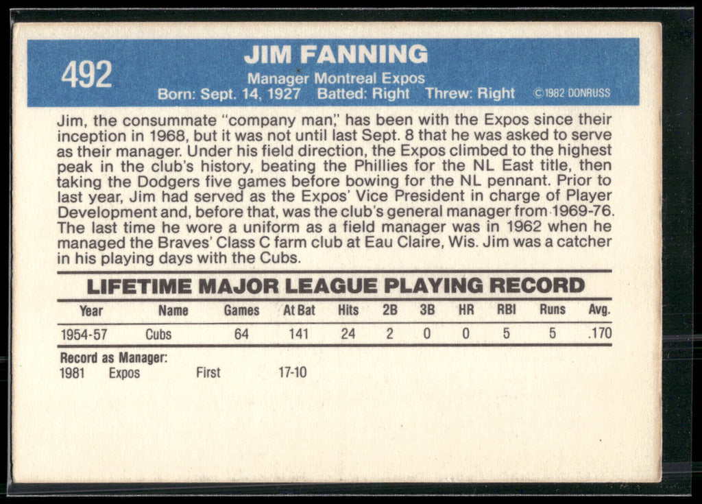 1982 Donruss #492 Jim Fanning