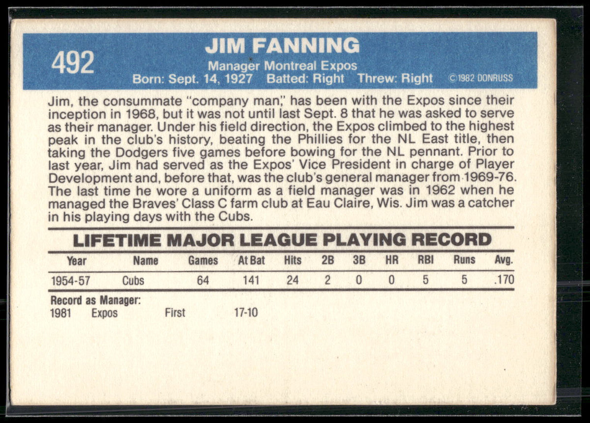 1982 Donruss #492 Jim Fanning