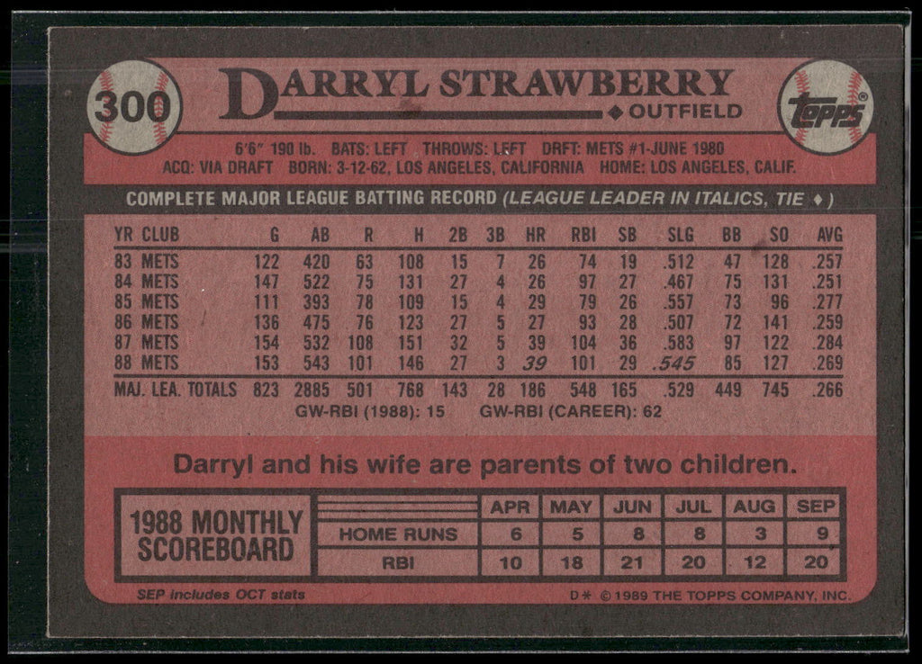 1989 Topps #300 Darryl Strawberry