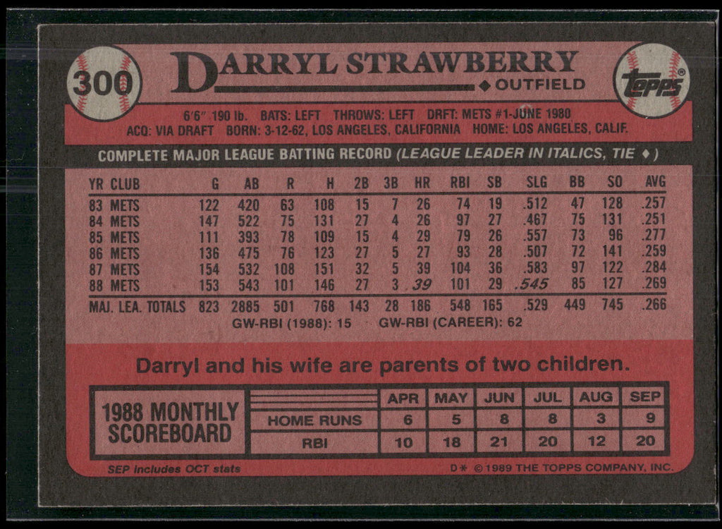1989 Topps #300 Darryl Strawberry