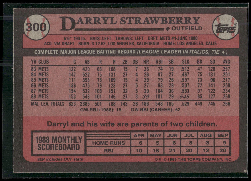1989 Topps #300 Darryl Strawberry