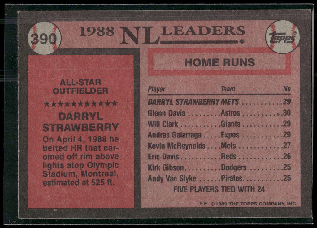 1989 Topps #390 Darryl Strawberry