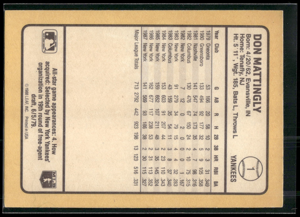 1988 Donruss Baseball's Best #1 Don Mattingly