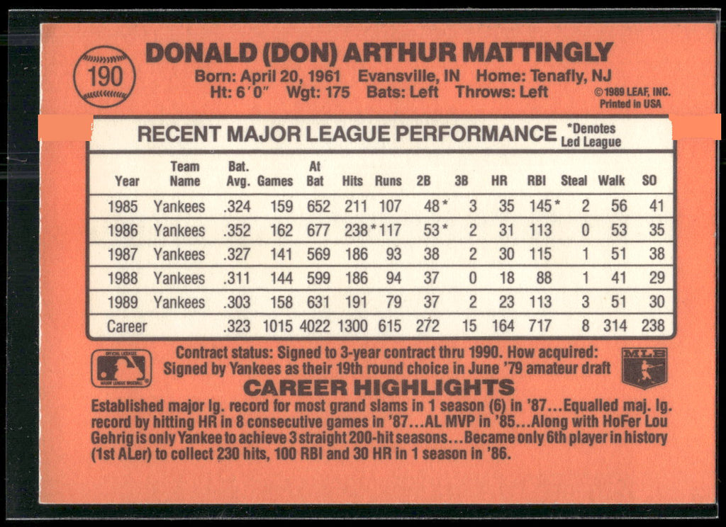 1990 Donruss #190 Don Mattingly