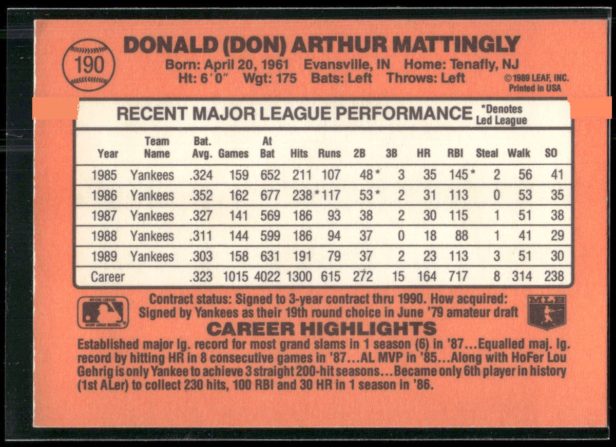 1990 Donruss #190 Don Mattingly