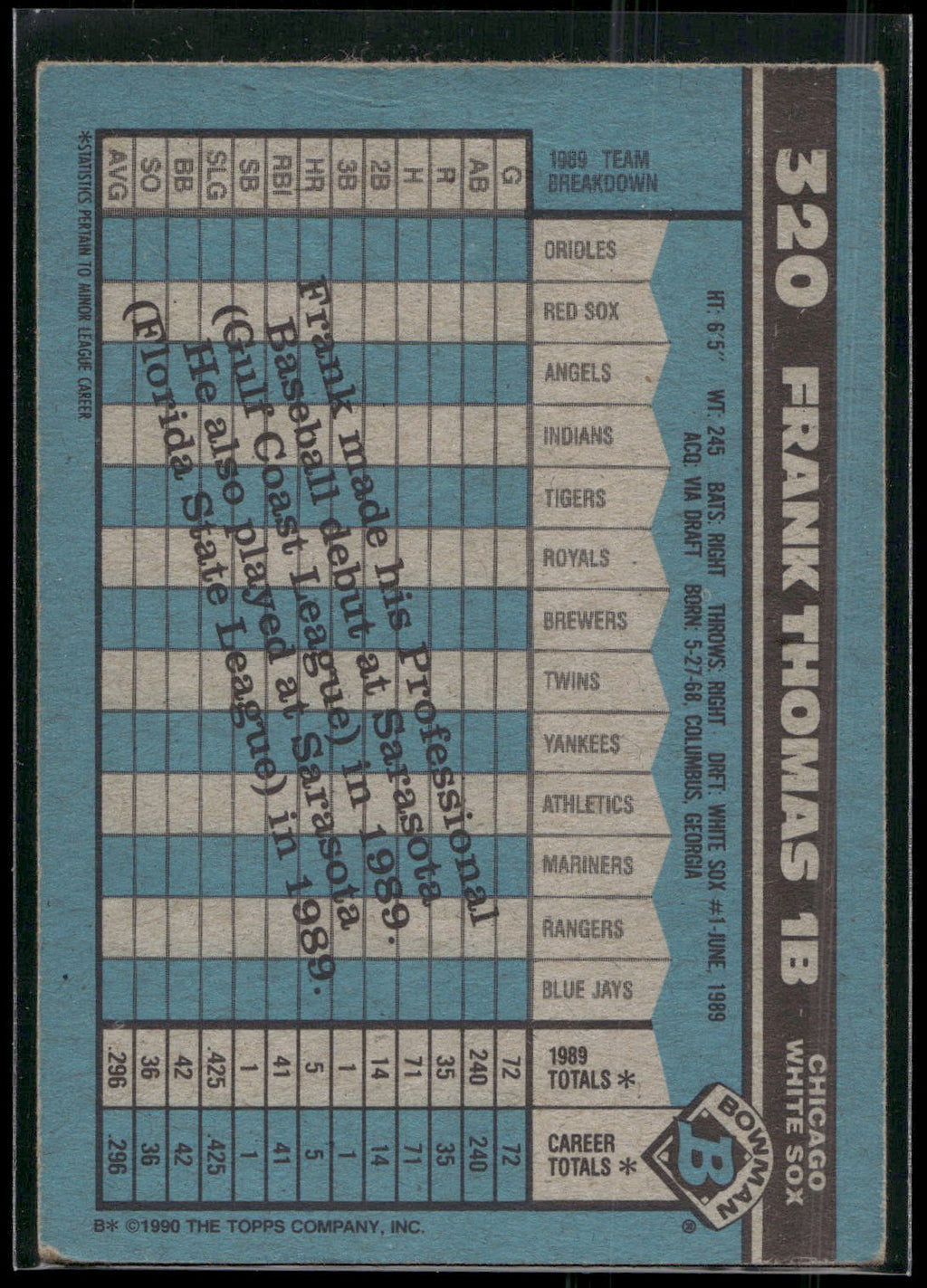 1990 Bowman #320 Frank Thomas
