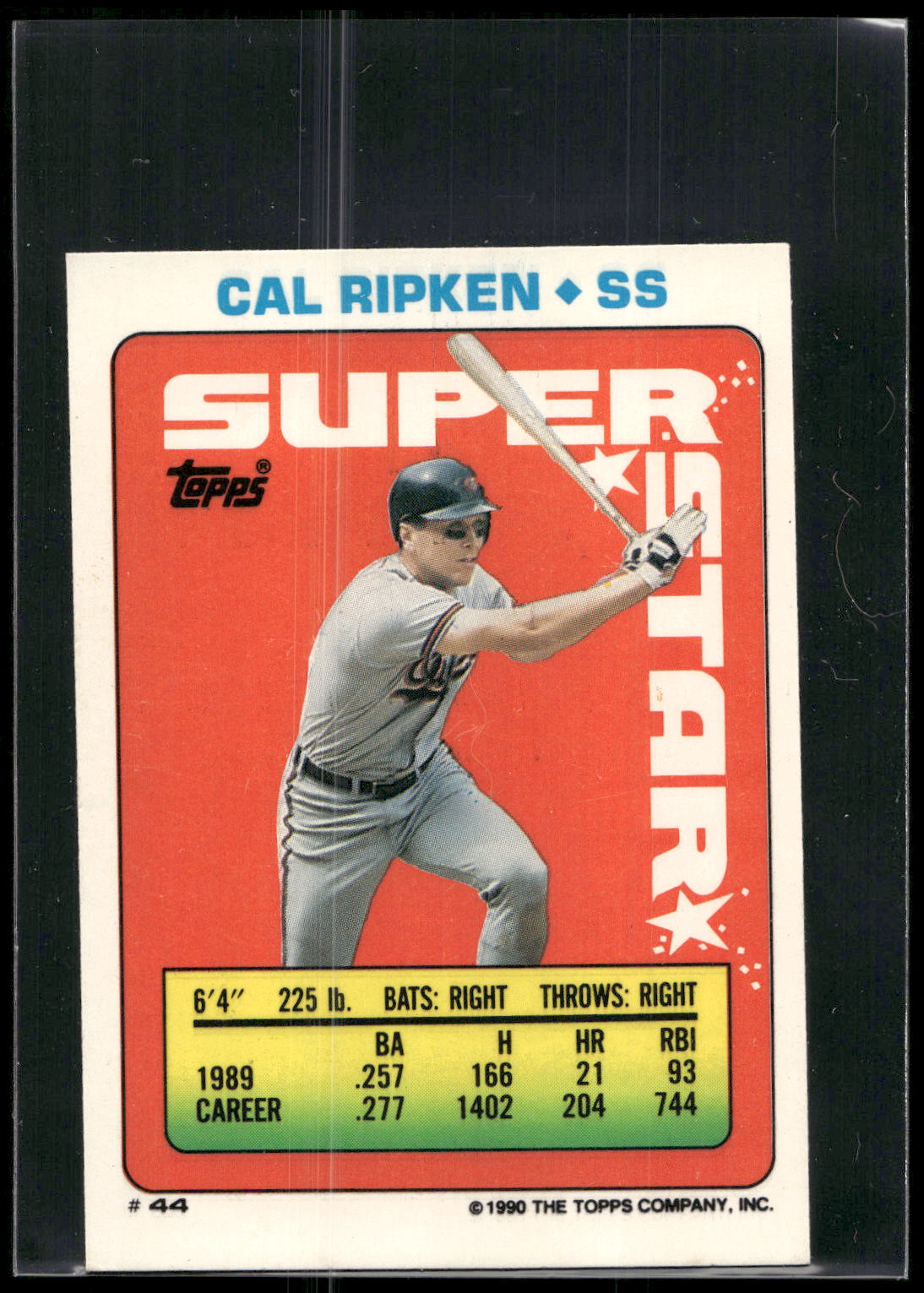 1990 Topps Stickers #44 Cal Ripken Super Star Backs