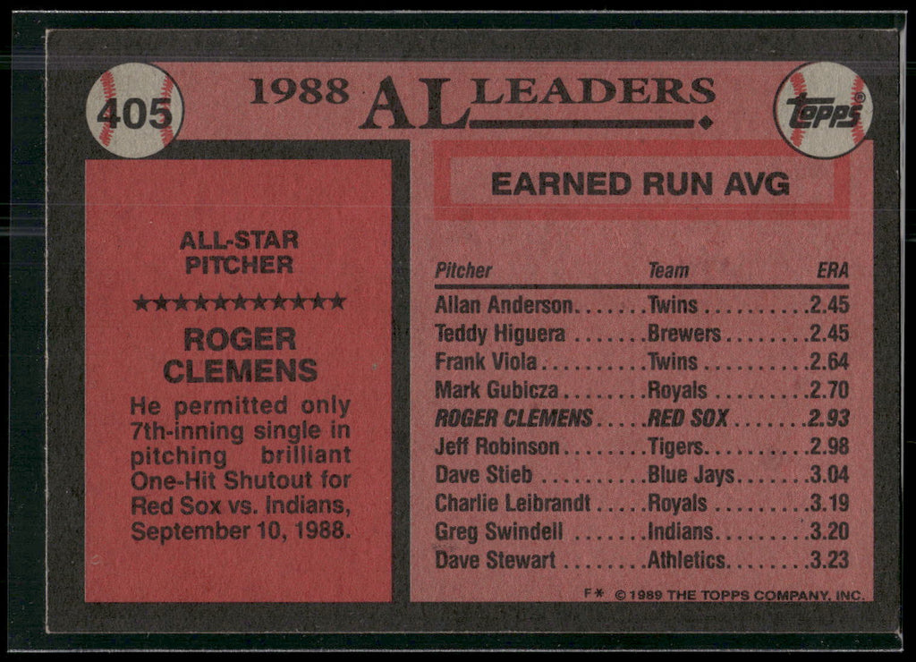1989 Topps #405 Roger Clemens
