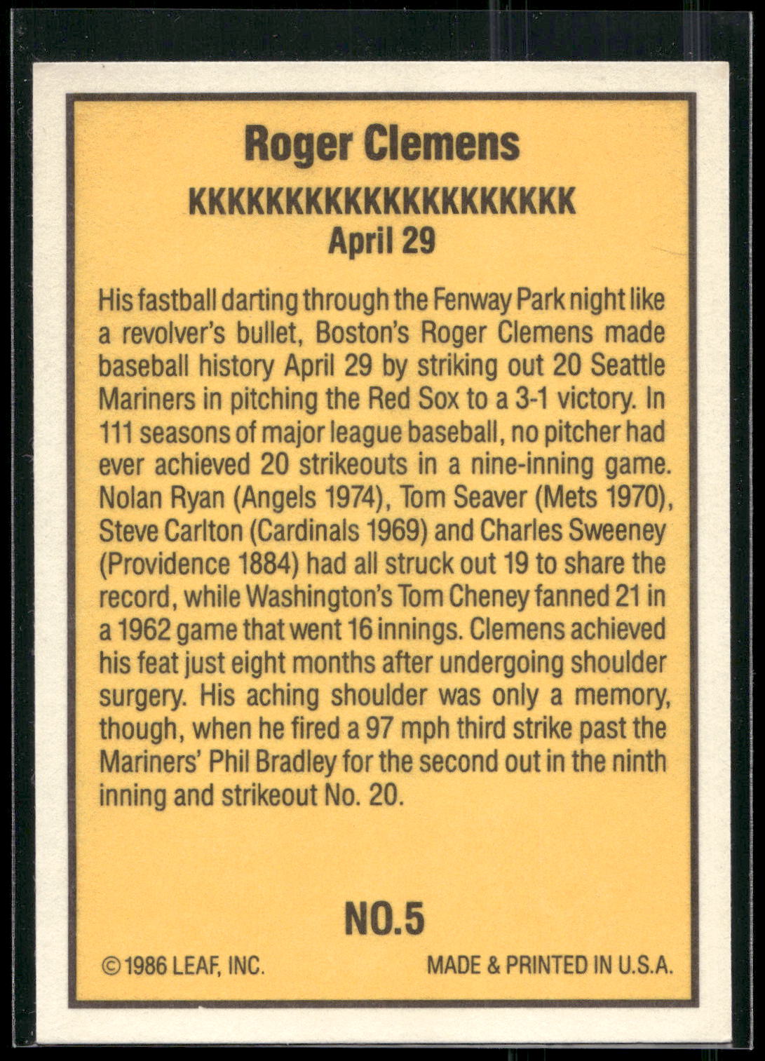 1986 Donruss Highlights #5 Roger Clemens