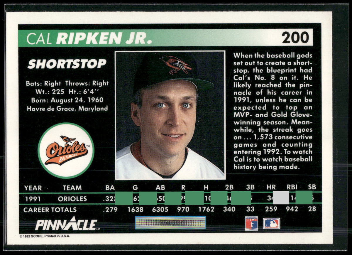 1992 Pinnacle #200 Cal Ripken Jr.