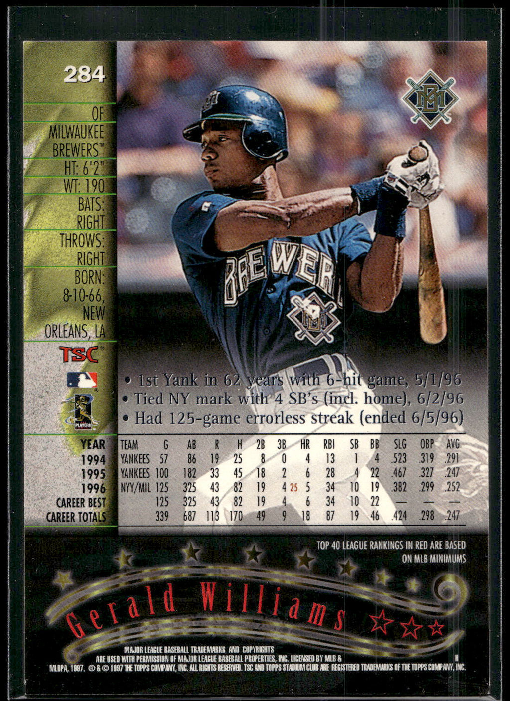 1997 Stadium Club #284 Gerald Williams
