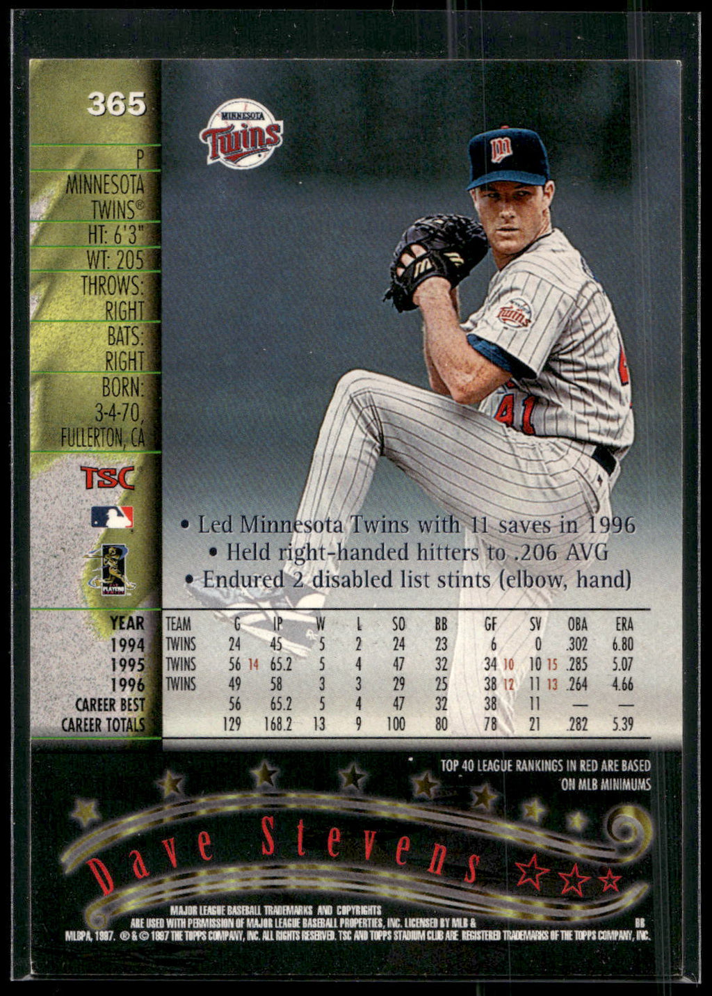 1997 Stadium Club #365 Dave Stevens