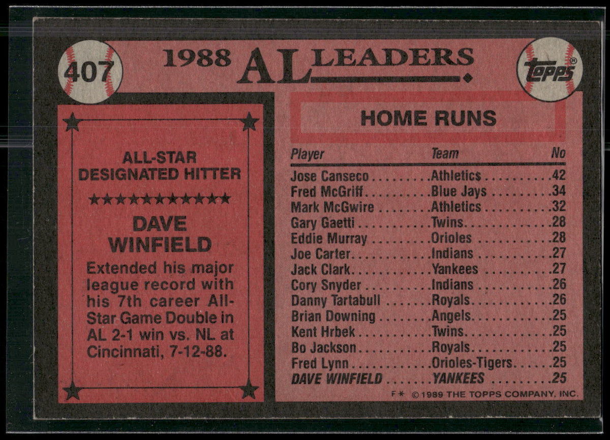 1989 Topps #407 Dave Winfield