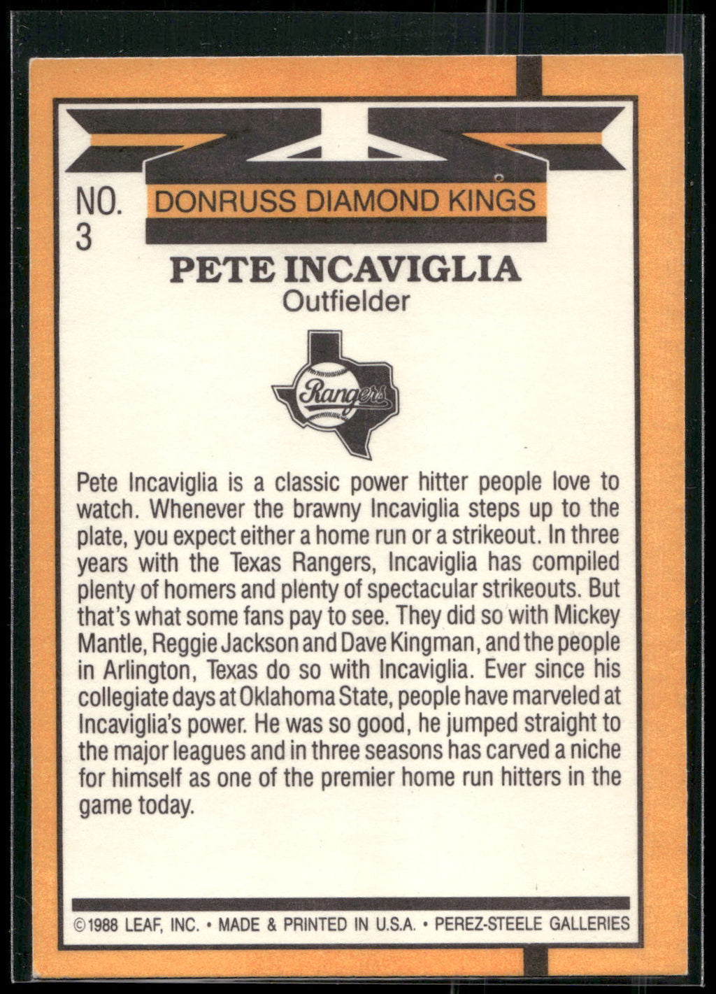 1989 Donruss #3 Pete Incaviglia