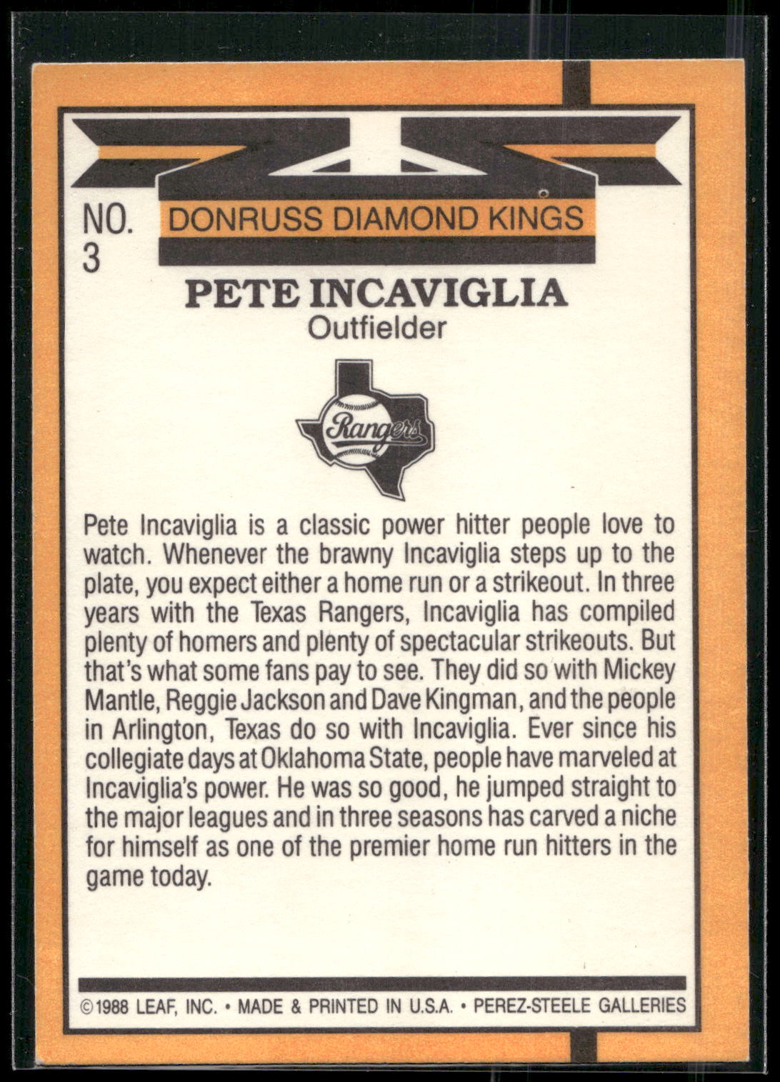1989 Donruss #3 Pete Incaviglia