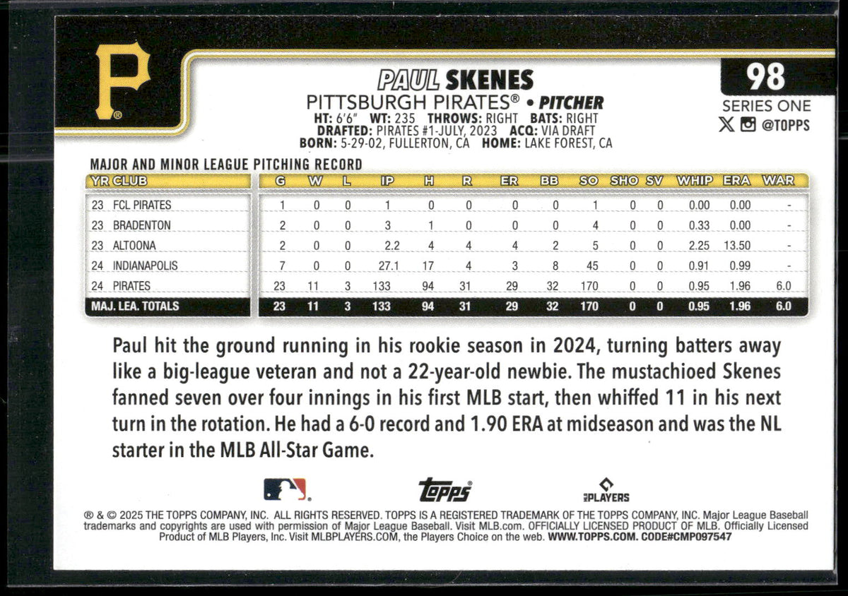 2025 Topps #98 Paul Skenes