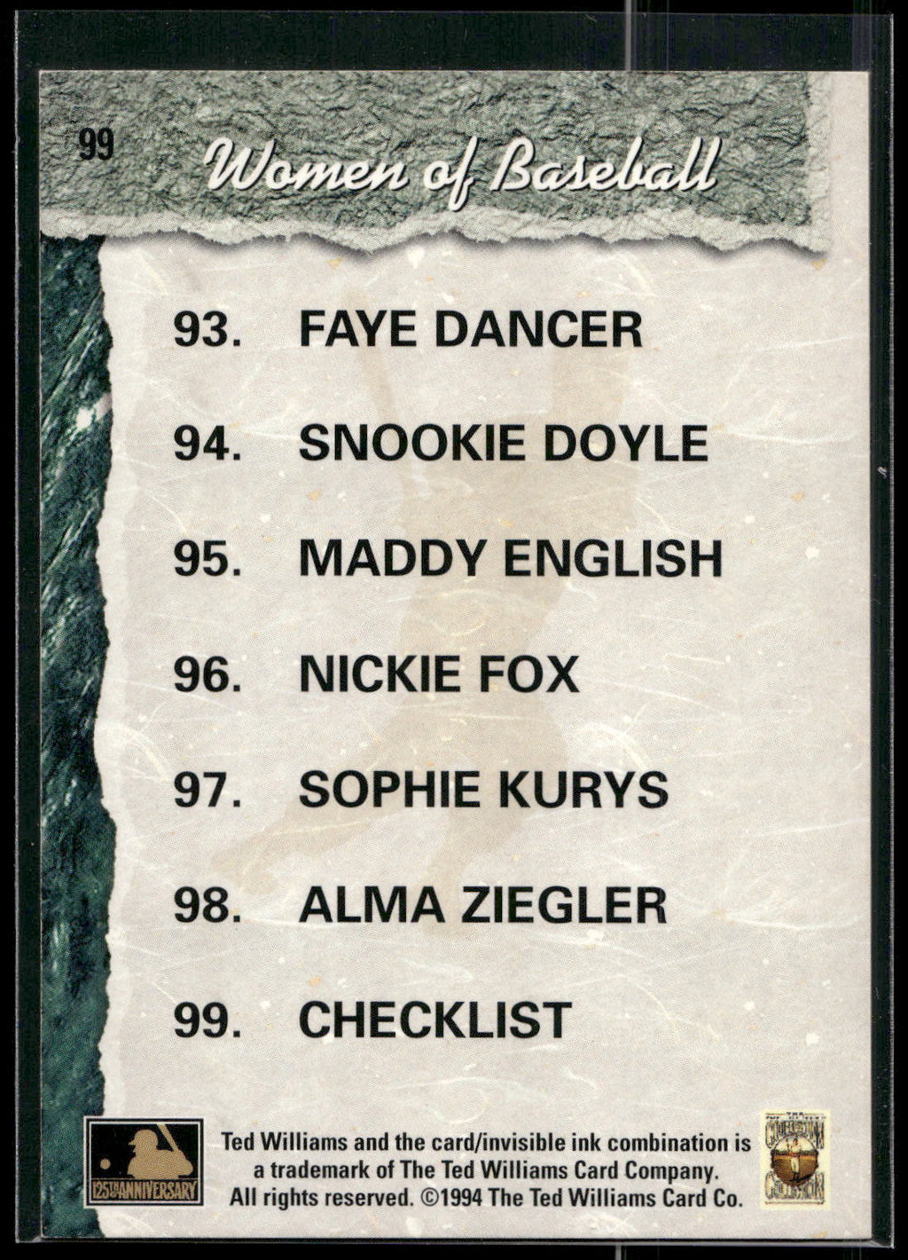 1994 Ted Williams #99 Checklist: 93-99