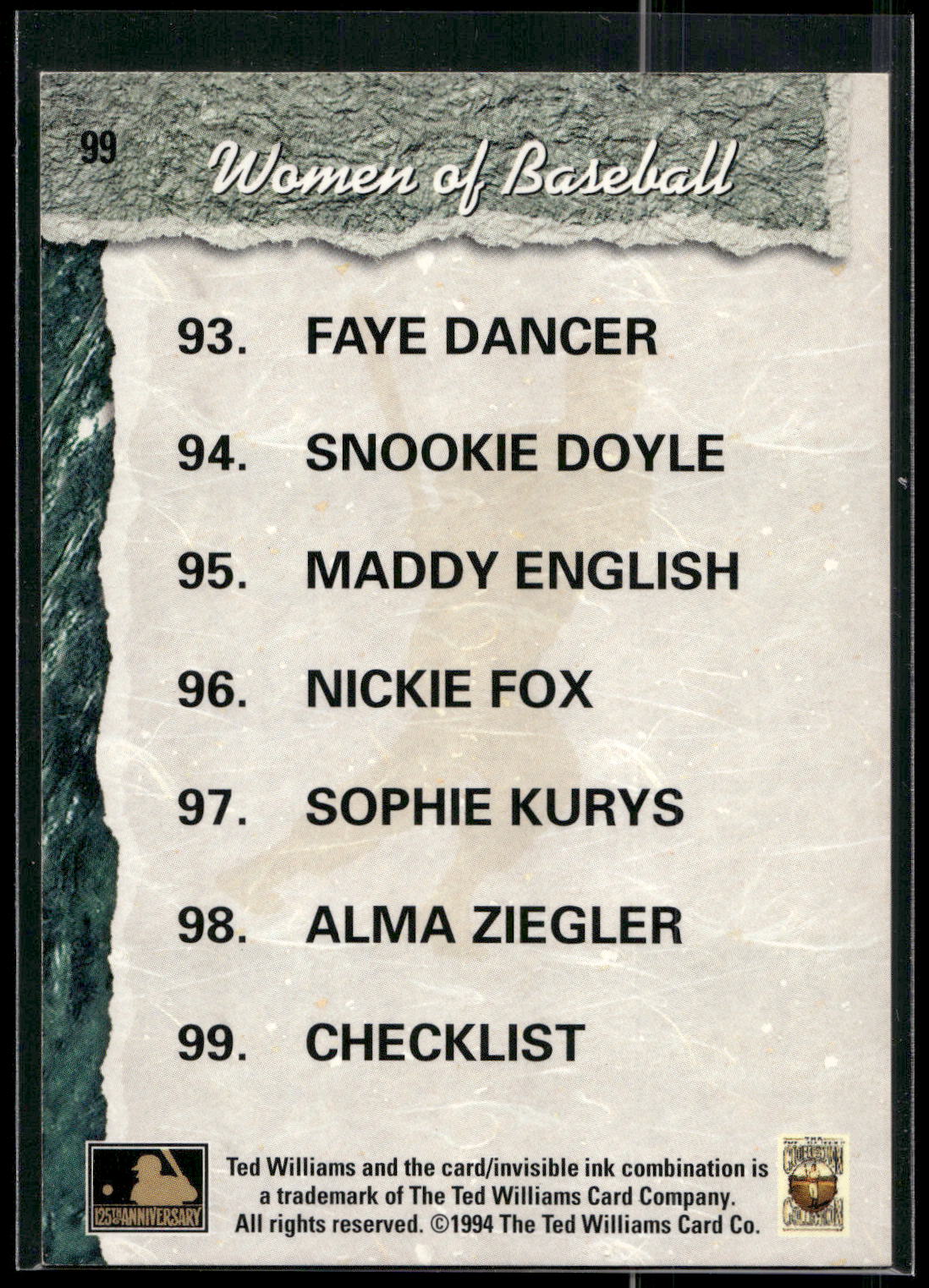 1994 Ted Williams #99 Checklist: 93-99