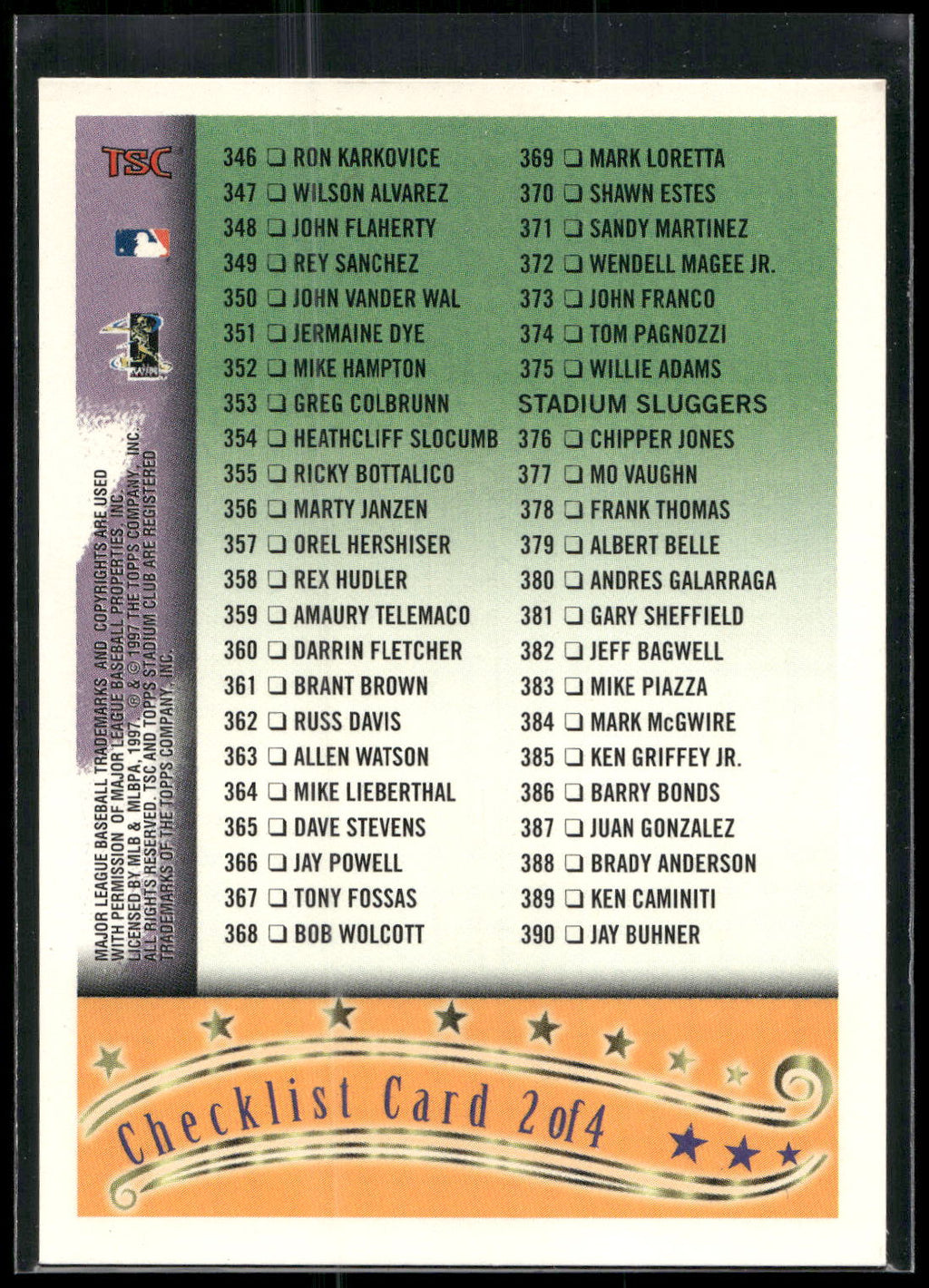 1997 Stadium Club #2 Series 2 Checklist 2 Checklists