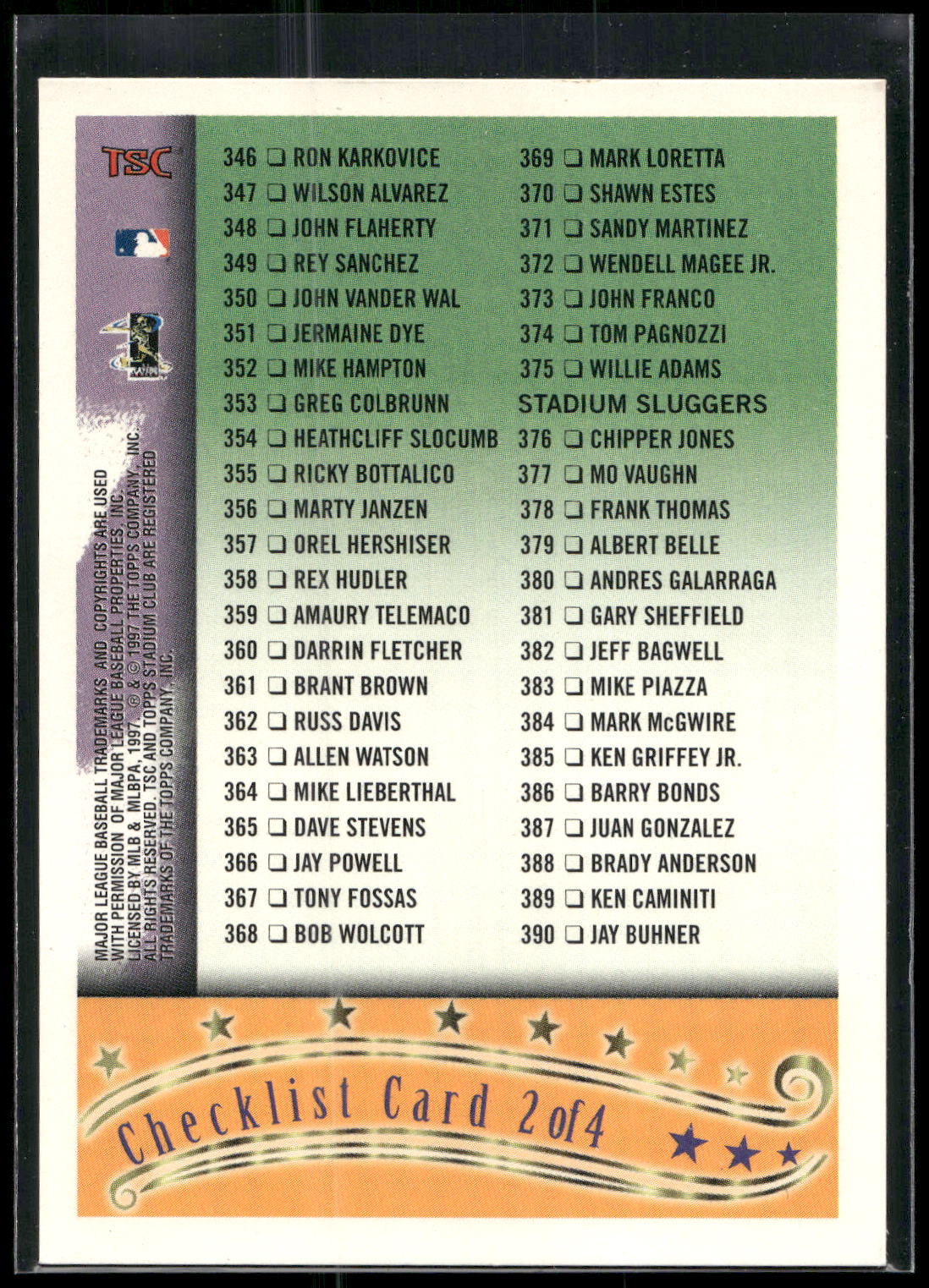 1997 Stadium Club #2 Series 2 Checklist 2 Checklists