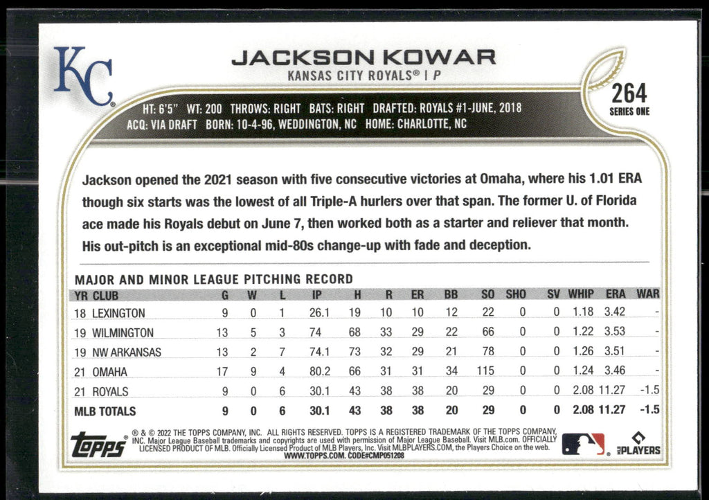 2022 Topps 1st Edition #264 Jackson Kowar