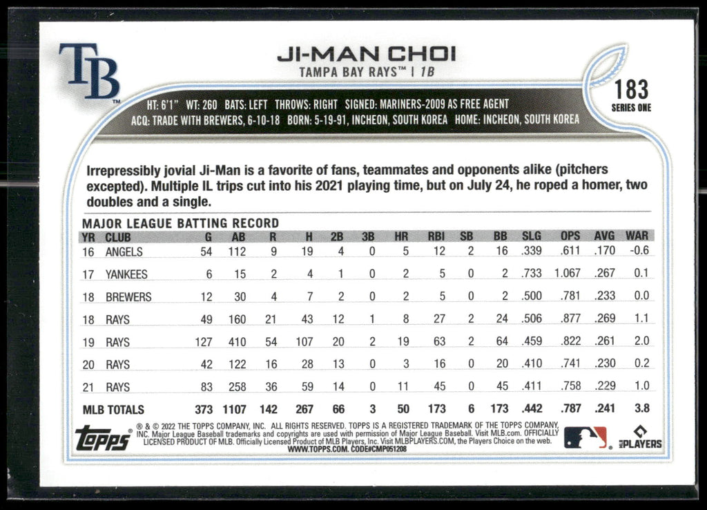 2022 Topps 1st Edition #183 Ji-Man Choi
