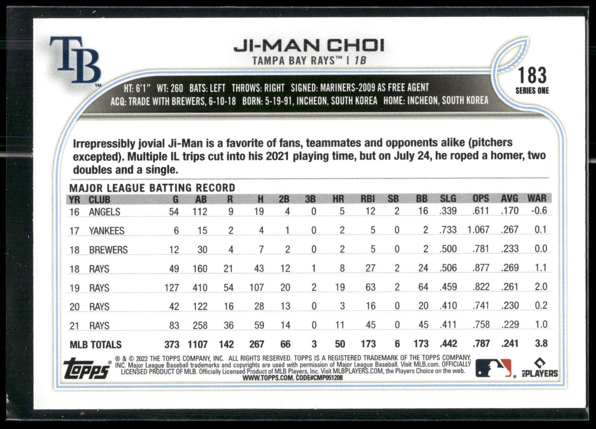 2022 Topps 1st Edition #183 Ji-Man Choi