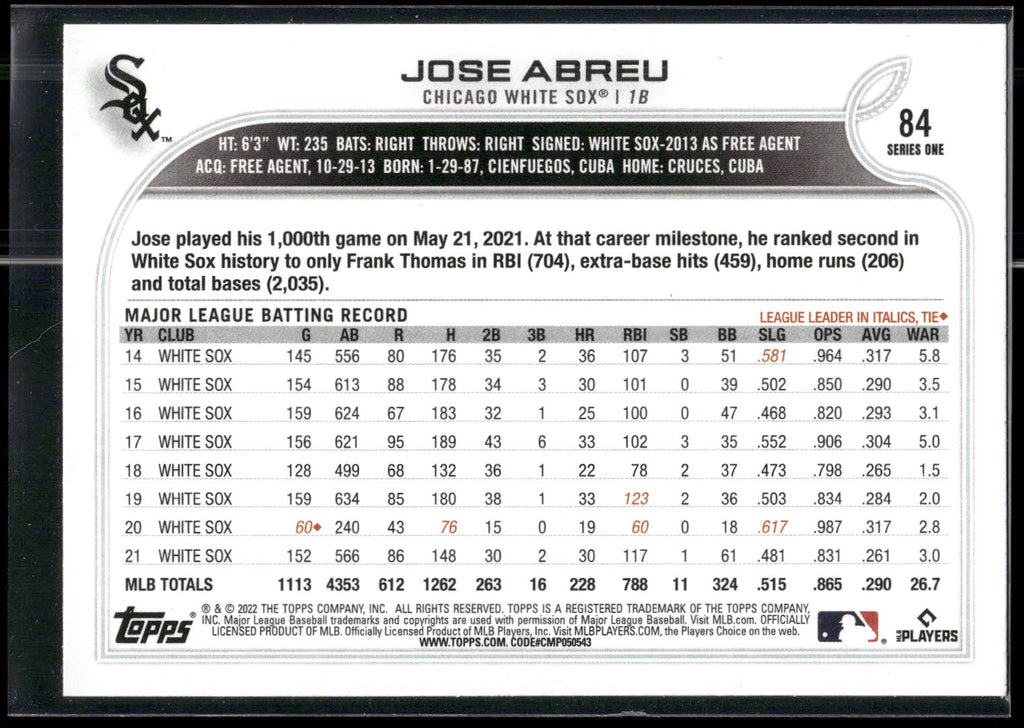 2022 Topps #84 Jose Abreu