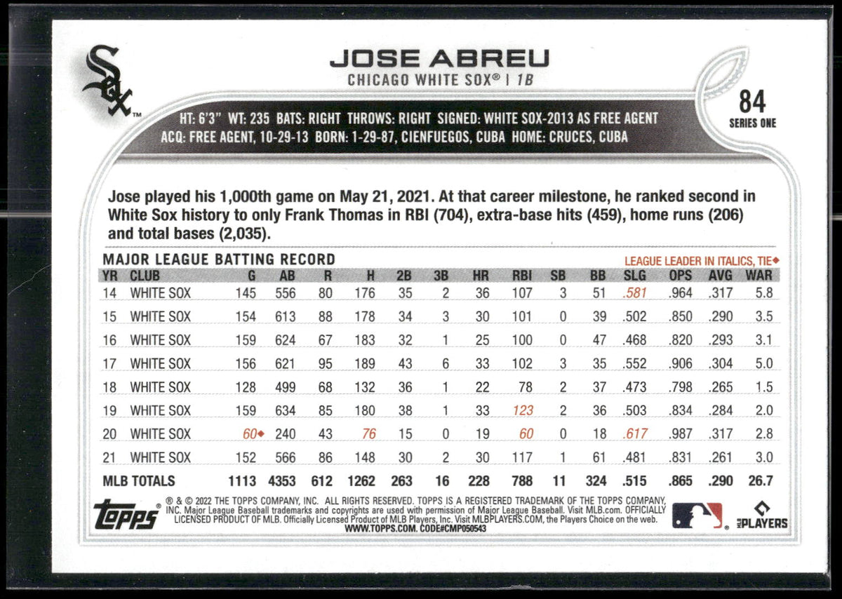 2022 Topps #84 Jose Abreu