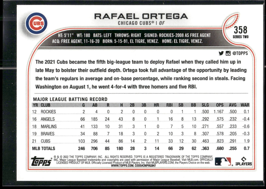 2022 Topps #358 Rafael Ortega