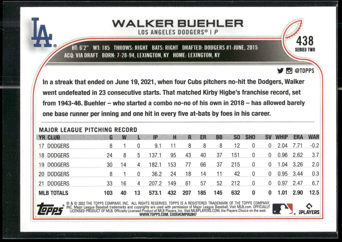2022 Topps #438 Walker Buehler