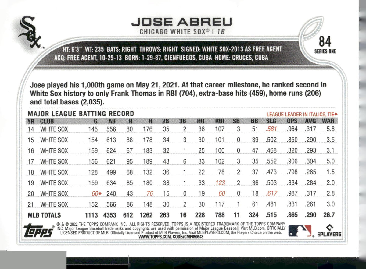 2022 Topps #84 Jose Abreu