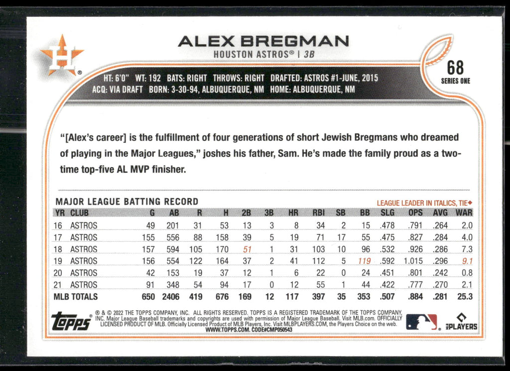 2022 Topps #68 Alex Bregman
